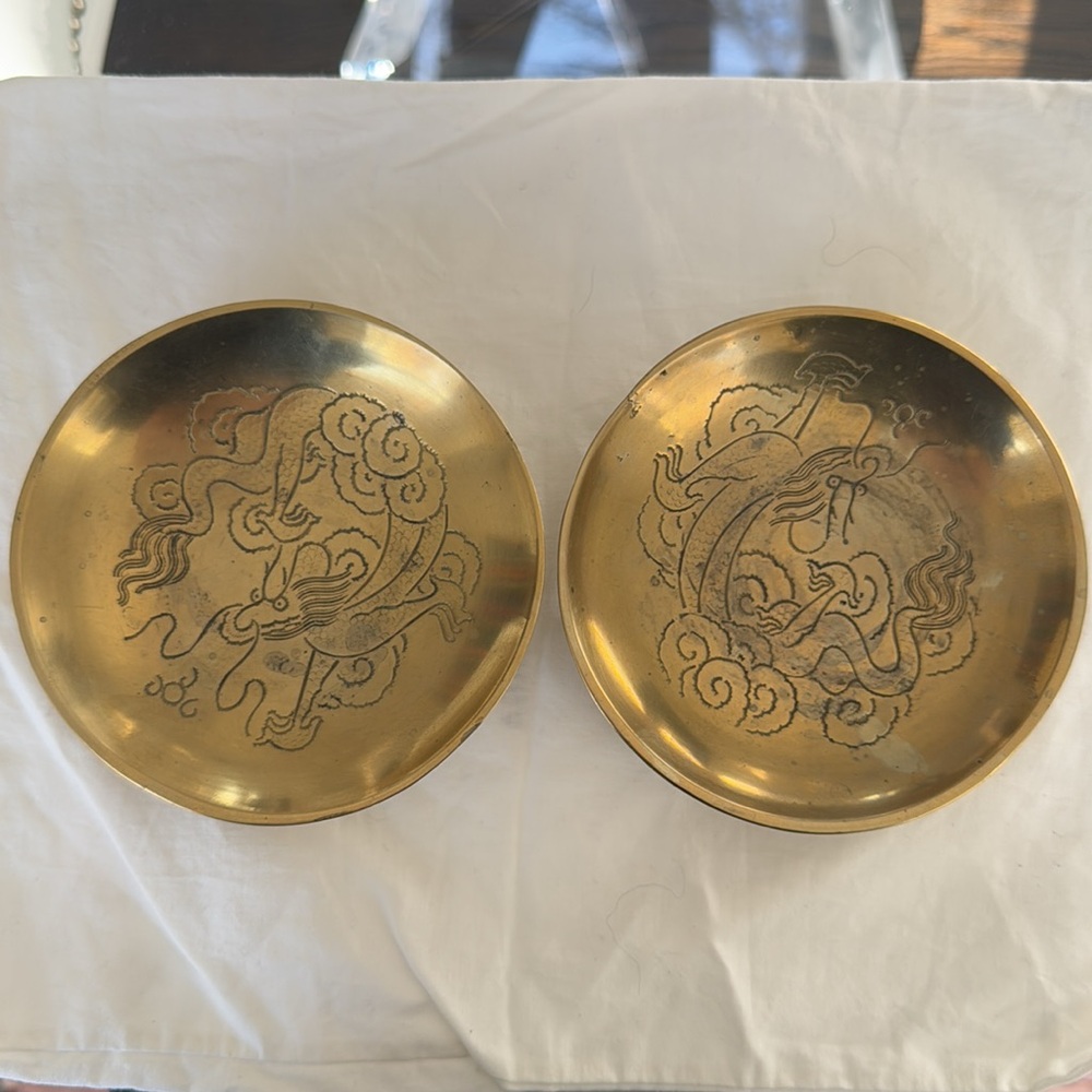 2 Decorative Chinese Brass Bowls